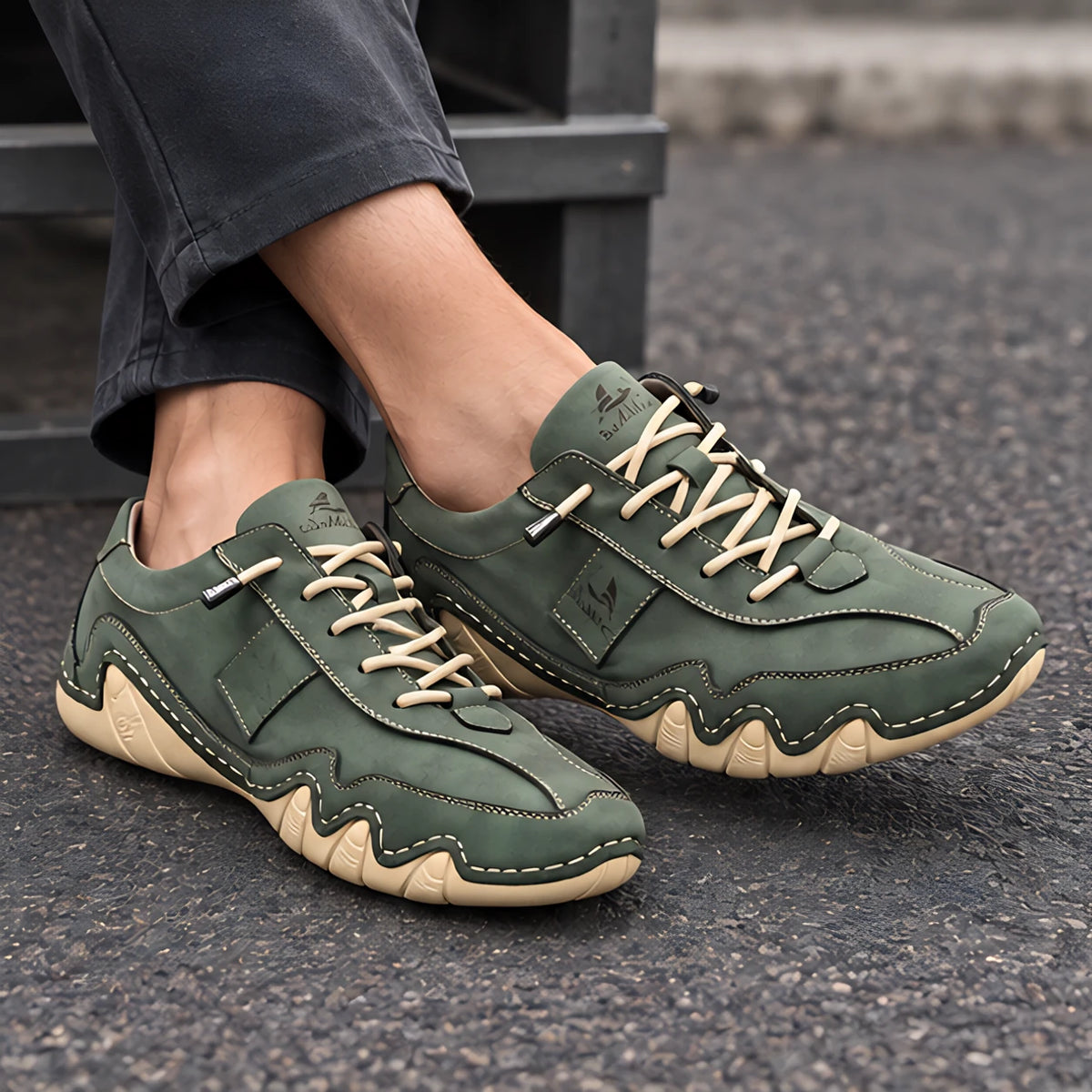 Torin Men's Wave-Stitched Leather Sneakers - Olive Drift - Sneakers - Hendlys - Image 2