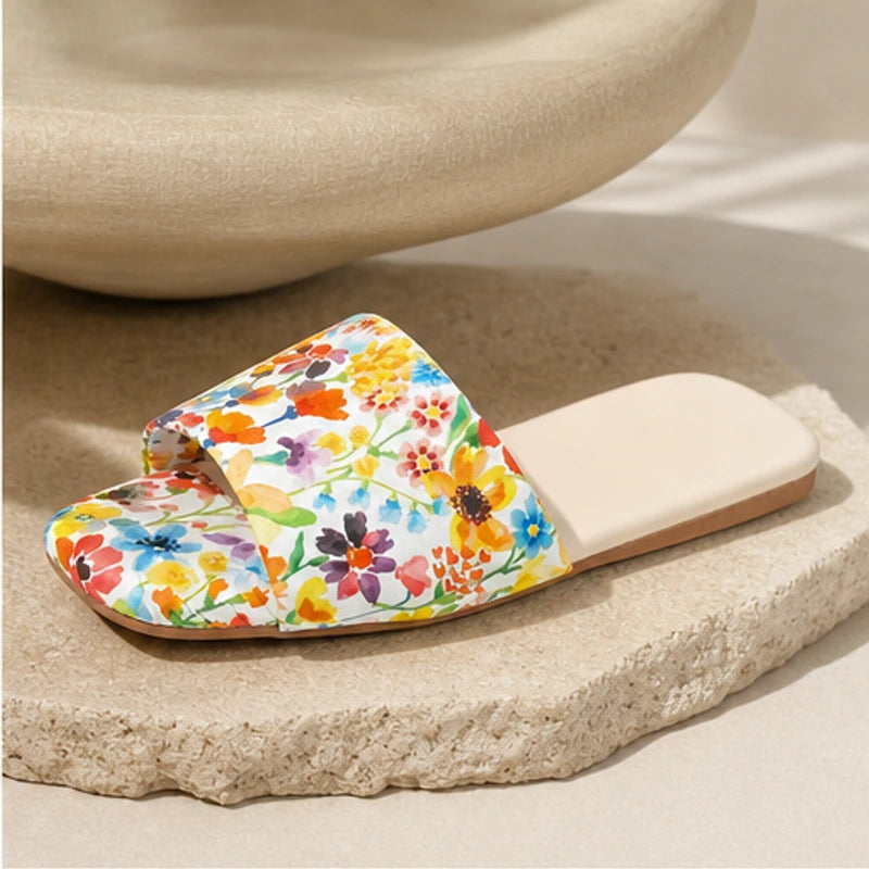 Torino Floral Flat Mule - Orange Blossom - floral mules - Hendlys - Image 3