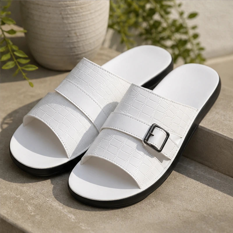 Mariner Croc-Embossed Leather Sandal - White - men's sandals - Hendlys - Image 2