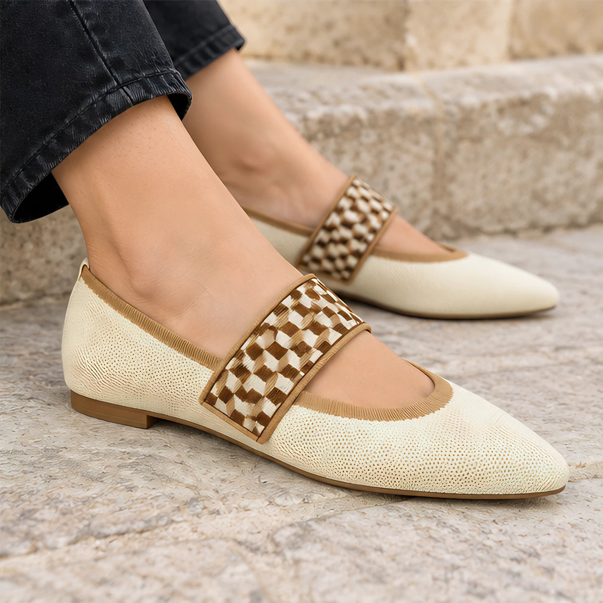 Valenne Women's Elastic-Strap Mary Jane Flats - Beige - Women's Footwear > Flats > Mary Jane Flats - Hendlys - Image 3