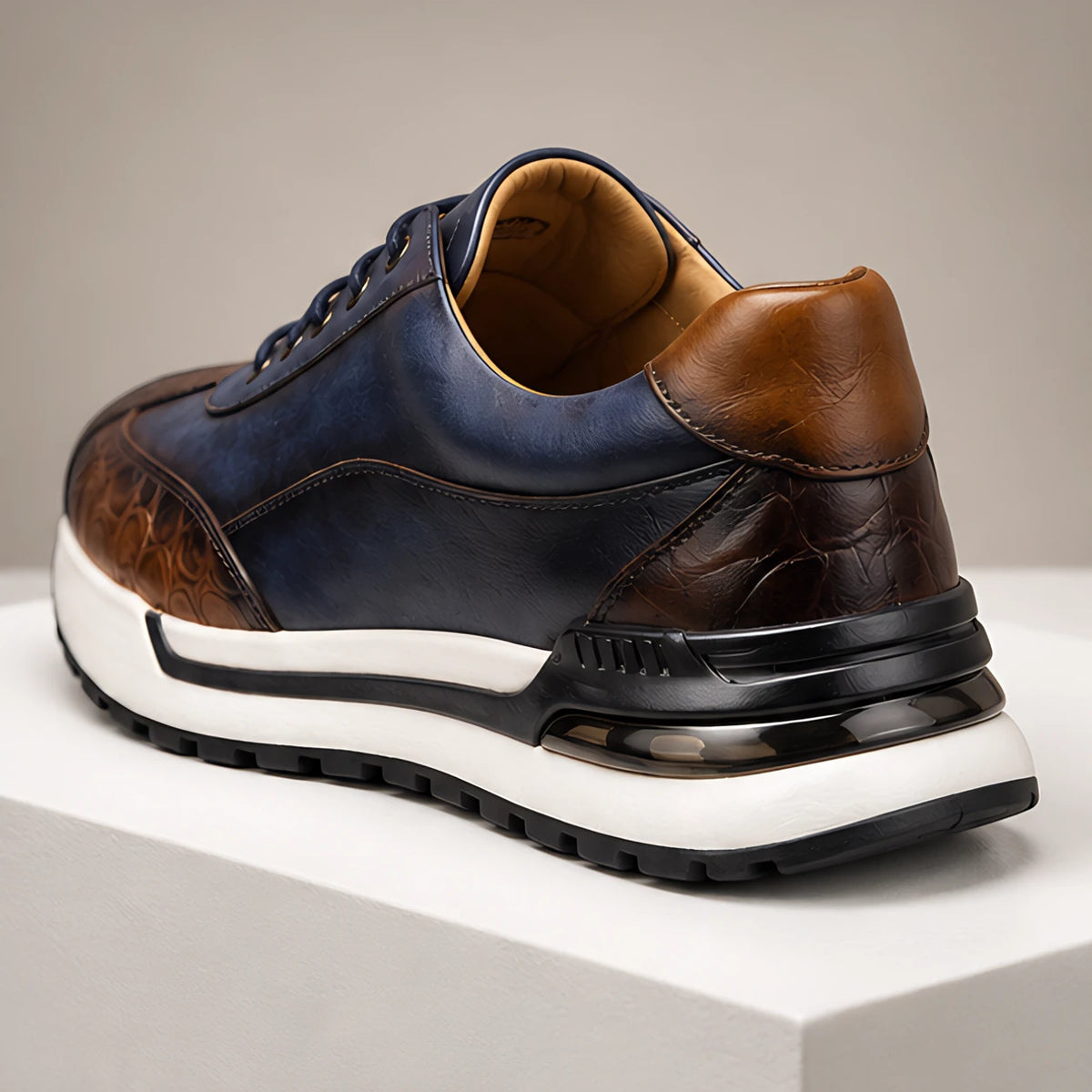 Valerio Men's Croc-Embossed Leather Sneakers - Blue - Men's Footwear > Sneakers > Low-Top Sneakers - Hendlys - Image 4