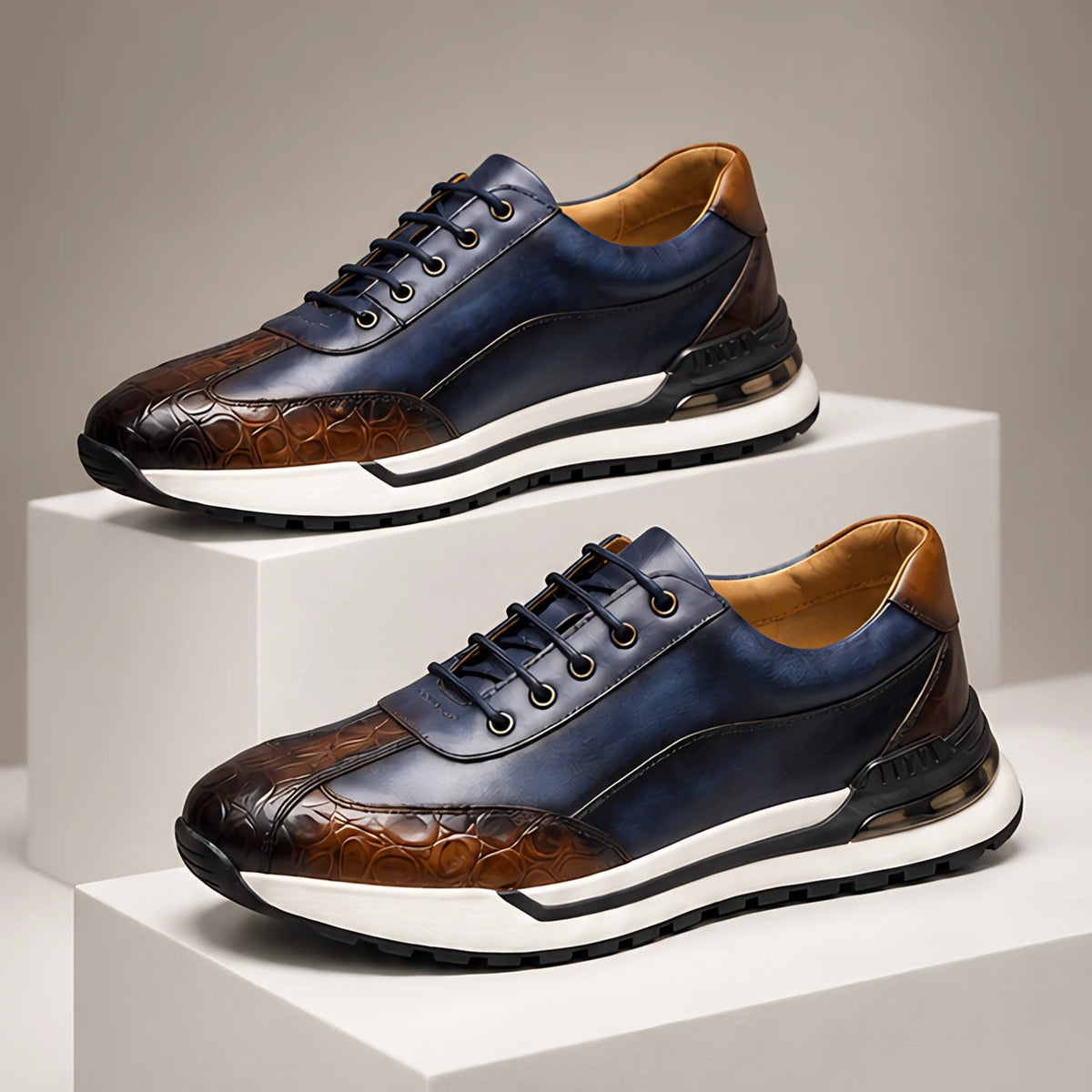 Valerio Men's Croc-Embossed Leather Sneakers - Blue - mens_footwear - Hendlys - Image 2