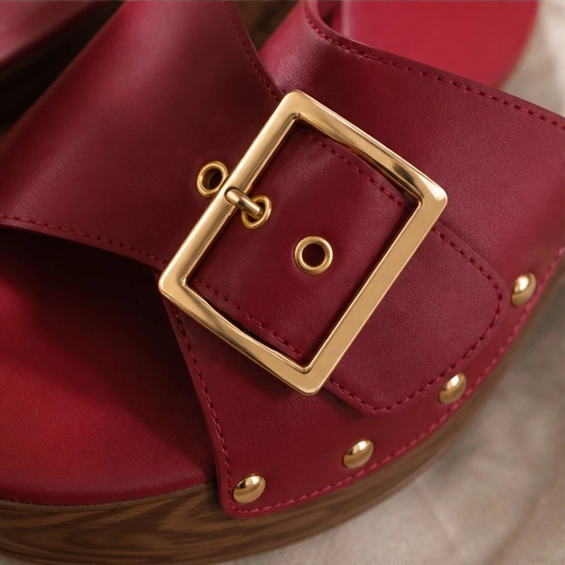 Valisse Cushioned Block Heel Platforms - Burgundy - block heel - Hendlys - Image 3