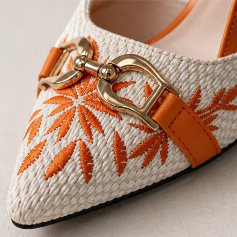 Velmora Embroidered Pointed-Toe Slingback Pumps - Ecru - female - Hendlys - Image 4