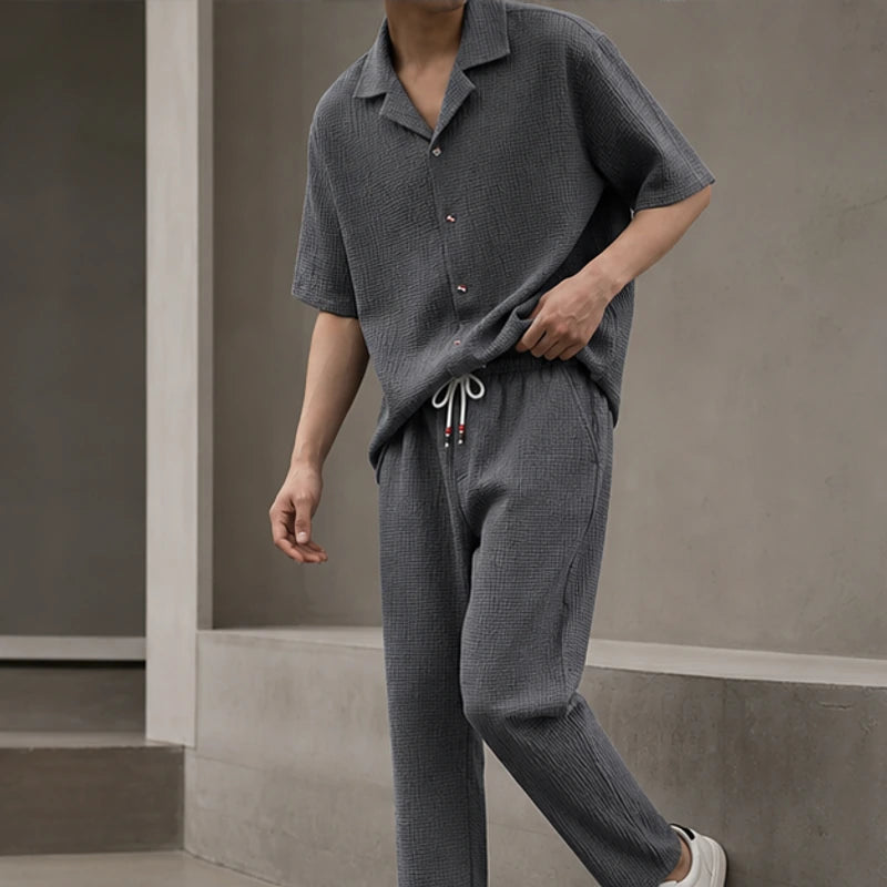 Verdura Oversized Linen Set - Gray - Outfit Set - Hendlys - Image 1