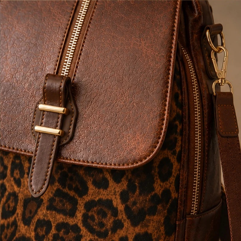 Verena Leopard Panel Leather Backpack - Lioness - Clothing - Hendlys - Image 2