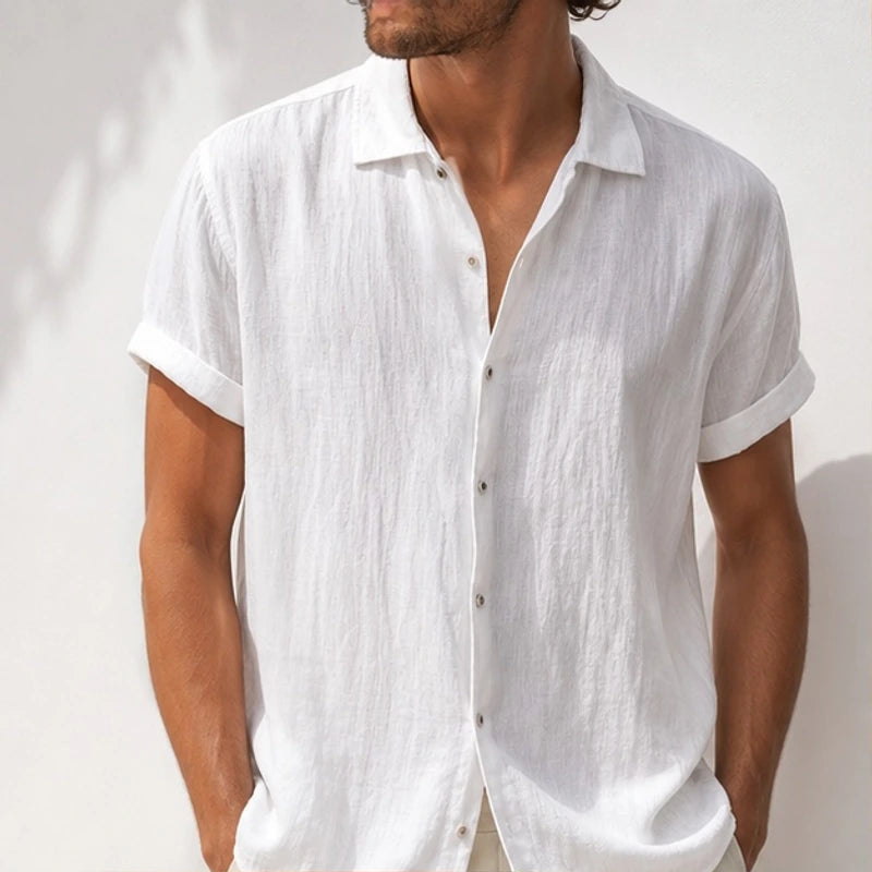 Vincento Short-Sleeve Linen Shirt - White - men's shirt - Hendlys - Image 2