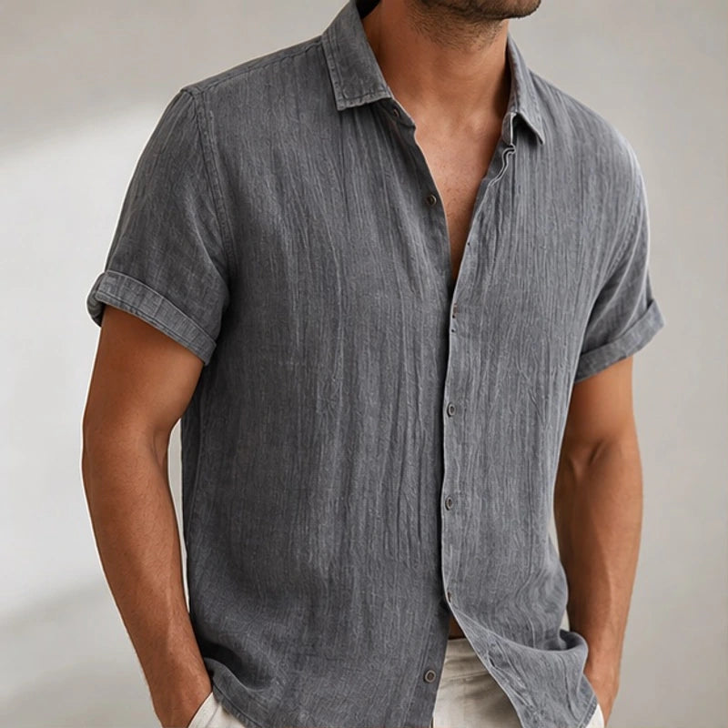 Vincento Short-Sleeve Linen Shirt - Gray - men's shirt - Hendlys - Image 2