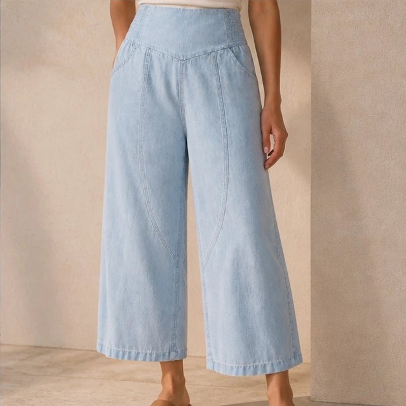 Virelle Curved Panel Denim Pants - Sky - Pants - Hendlys - Image 1