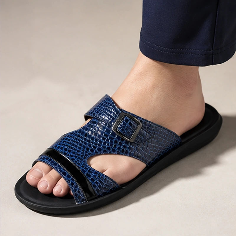 Vardon Open-Weave Leather Sandal - Blue - leather sandals - Hendlys - Image 3