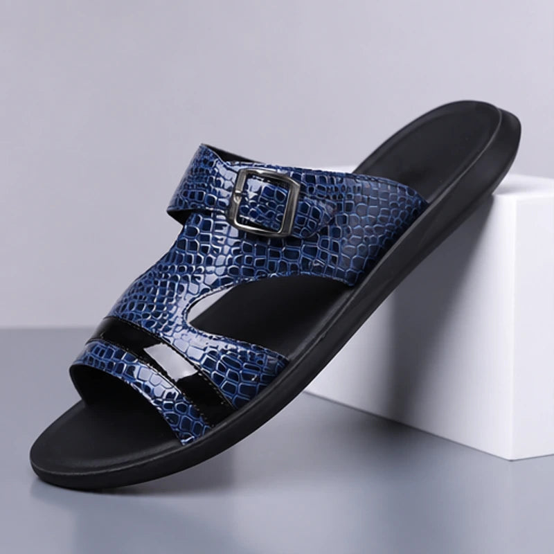 Vardon Open-Weave Leather Sandal - Blue - Sandals - Hendlys - Image 1