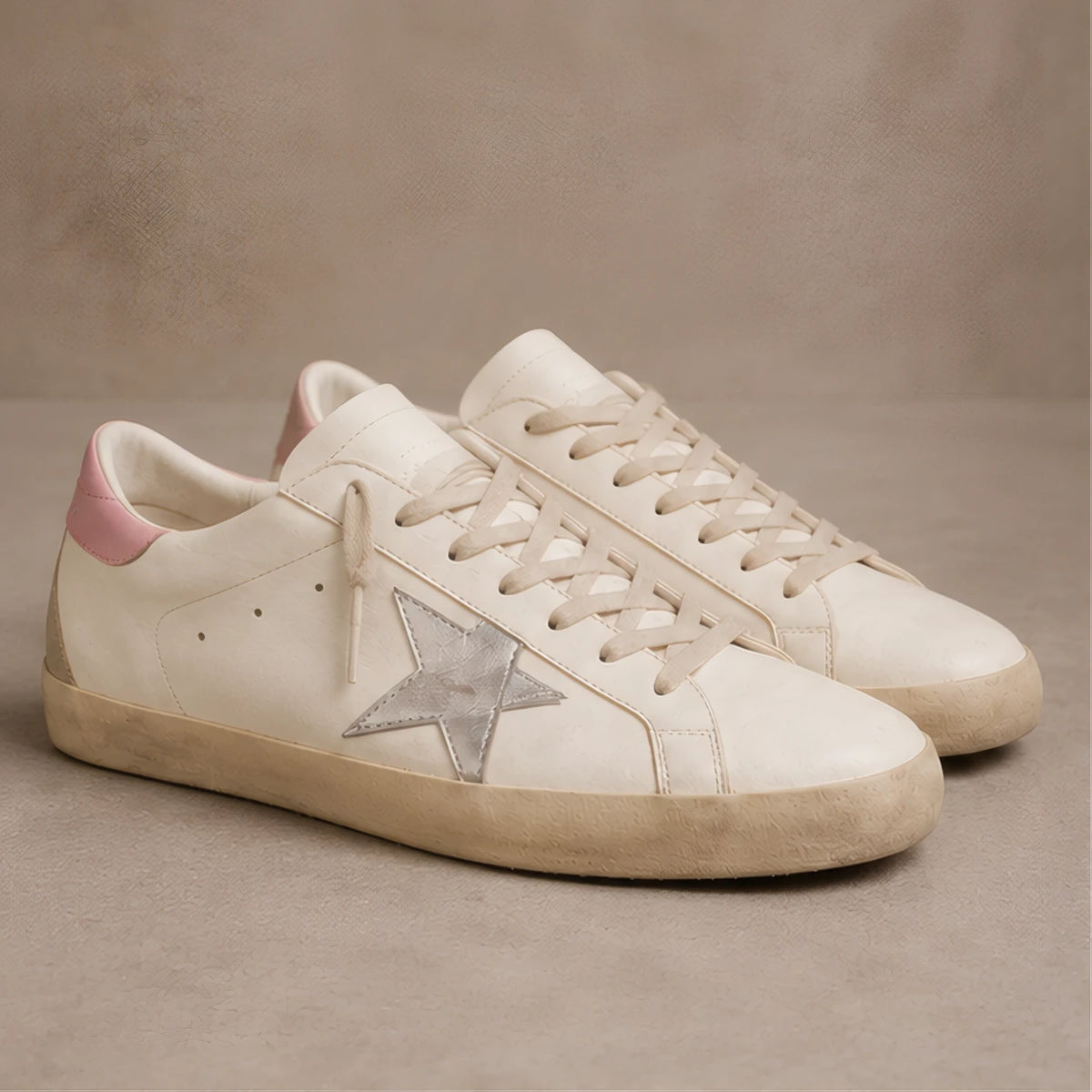 Volterra Distressed Leather Sneakers - White And Pink - Men's Footwear > Sneakers > Low-Top Sneakers - Hendlys - Image 1