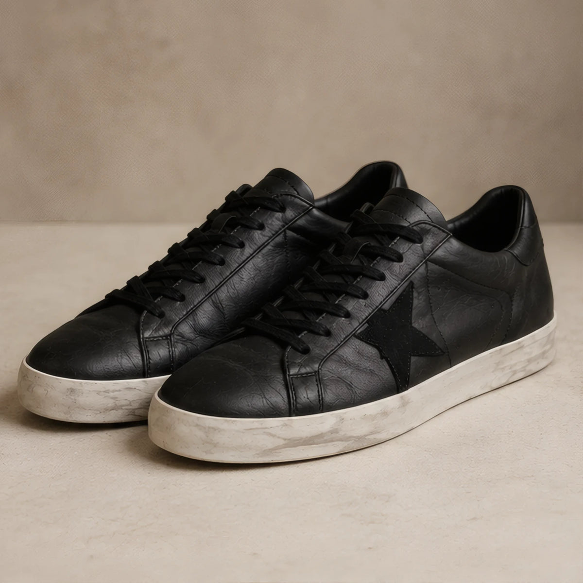 Volterra Distressed Leather Sneakers - Black - Men's Footwear > Sneakers > Low-Top Sneakers - Hendlys - Image 1