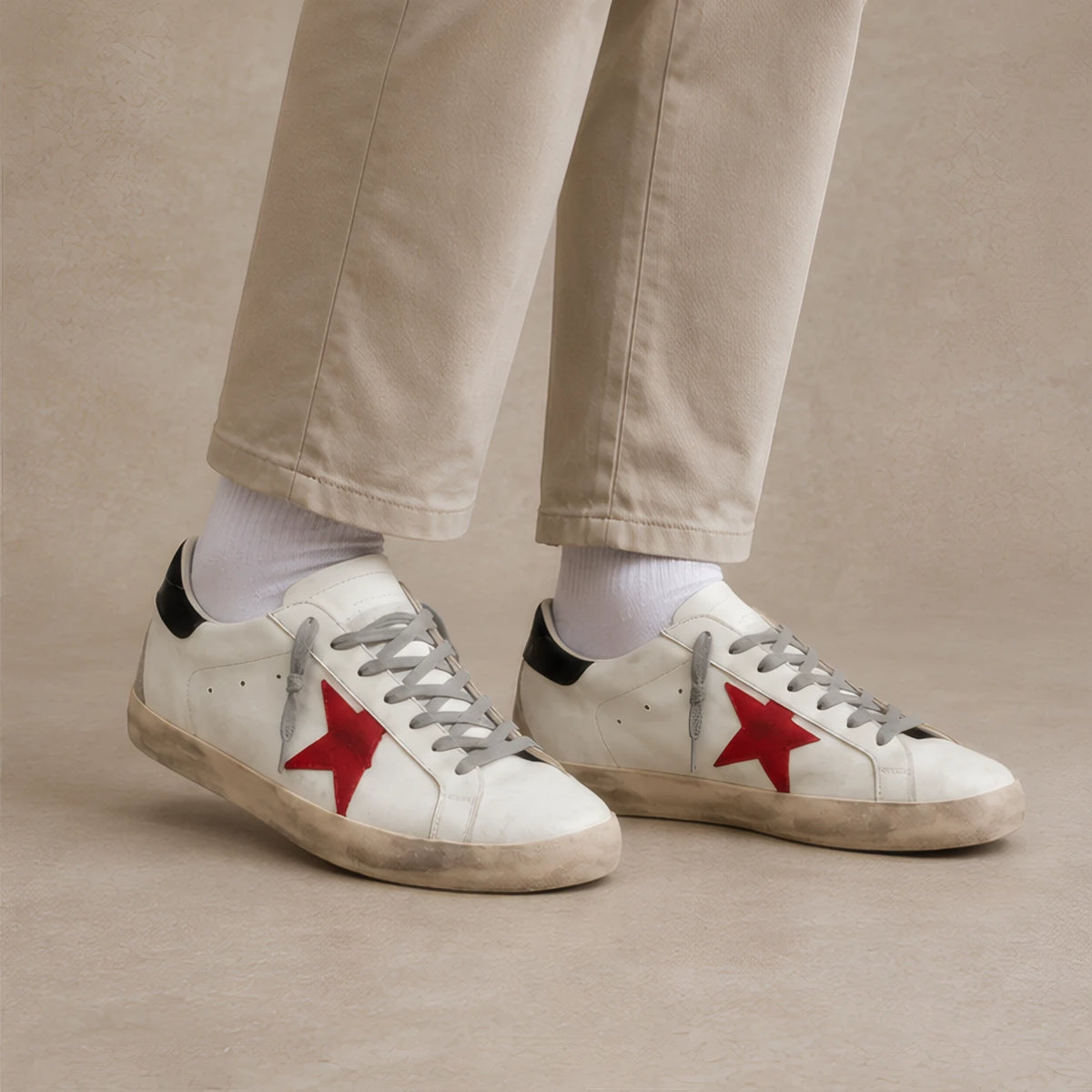 Volterra Distressed Leather Sneakers - White And Red - Catalog Group: Footwear - Hendlys - Image 2