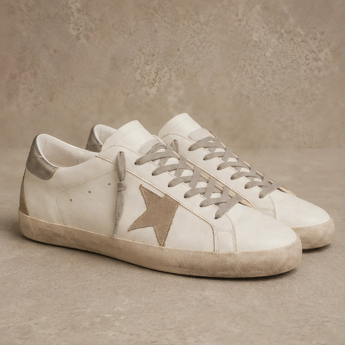 Volterra Distressed Leather Sneakers - Cream And Gold - Men's Footwear > Sneakers > Low-Top Sneakers - Hendlys - Image 1