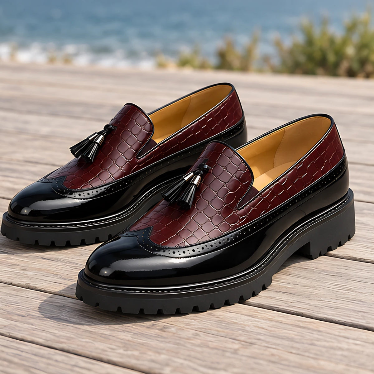Wycombe Men's Croc-Embossed Tassel Loafers - Crimson Noir - Men's Footwear > Loafers > Tassel Loafers - Hendlys - Image 3