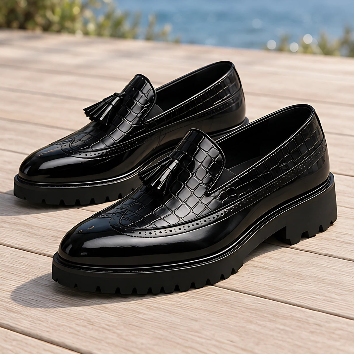 Wycombe Men's Croc-Embossed Tassel Loafers - Phantom Croc - Men's Footwear > Loafers > Tassel Loafers - Hendlys - Image 3