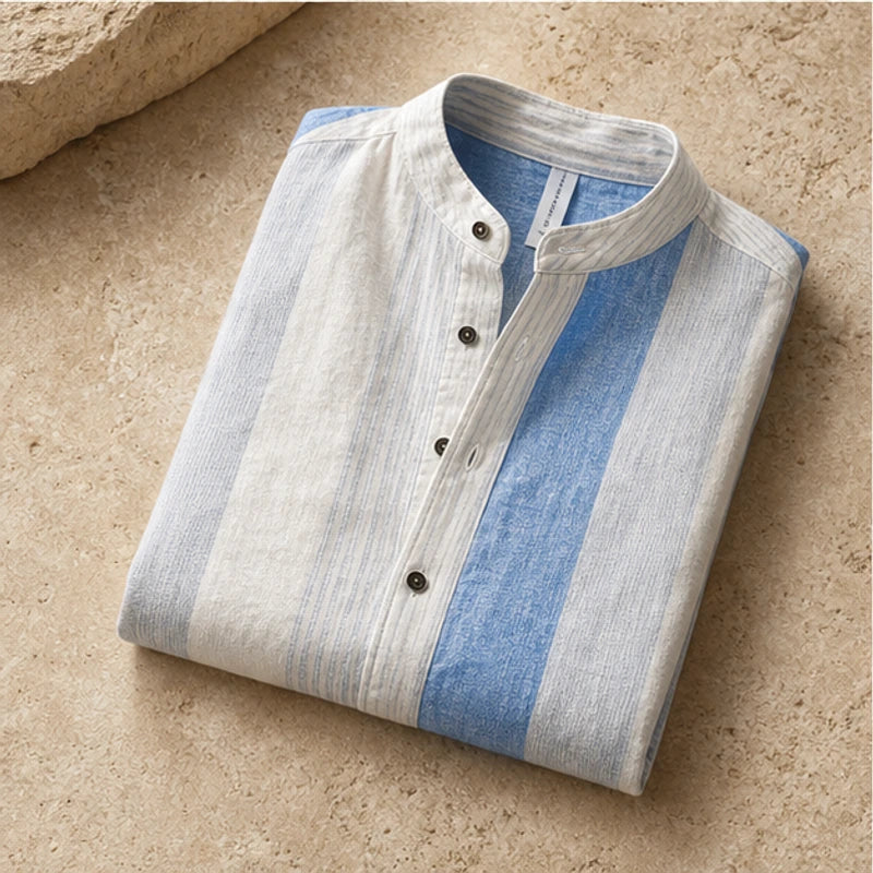 Santorina Striped Linen Henley Shirt - Blue - henley shirt - Hendlys - Image 3