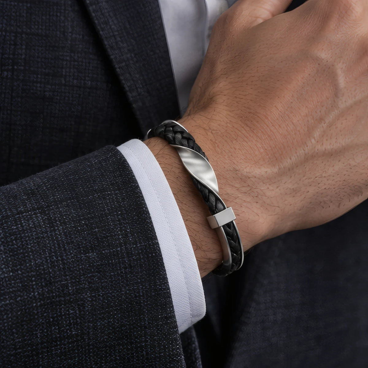 Xavian Men's Cuff Bracelet - Black & Silver - Jewelry > Bracelets > Cuff Bracelets - Hendlys - Image 1