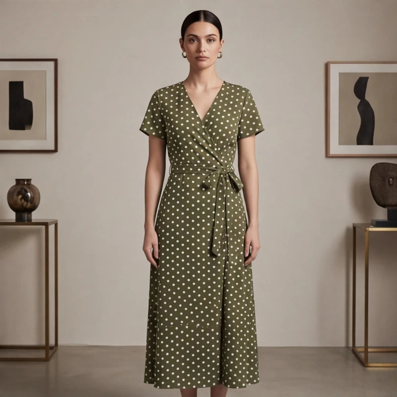 Santorini Maxi Polka Dot Dress - Green - women's dress - Hendlys - Image 1