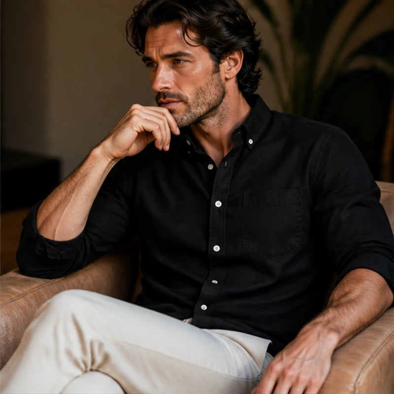 Henderson Cotton Oxford Shirt - Black - button front - Hendlys - Image 5