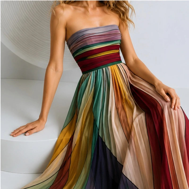 Zélie Strapless Flowy Maxi Dress - Multi-Color - female - Hendlys - Image 3