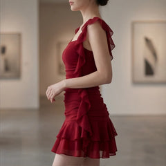 Portofino Ruffle Dress - Red - women's dress - Hendlys - Image 2