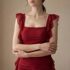 Portofino Ruffle Dress - Red - slim fit dress - Hendlys - Image 6