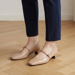 Helena Genuine Leather Heels - Apricot - square toe - Hendlys - Image 6
