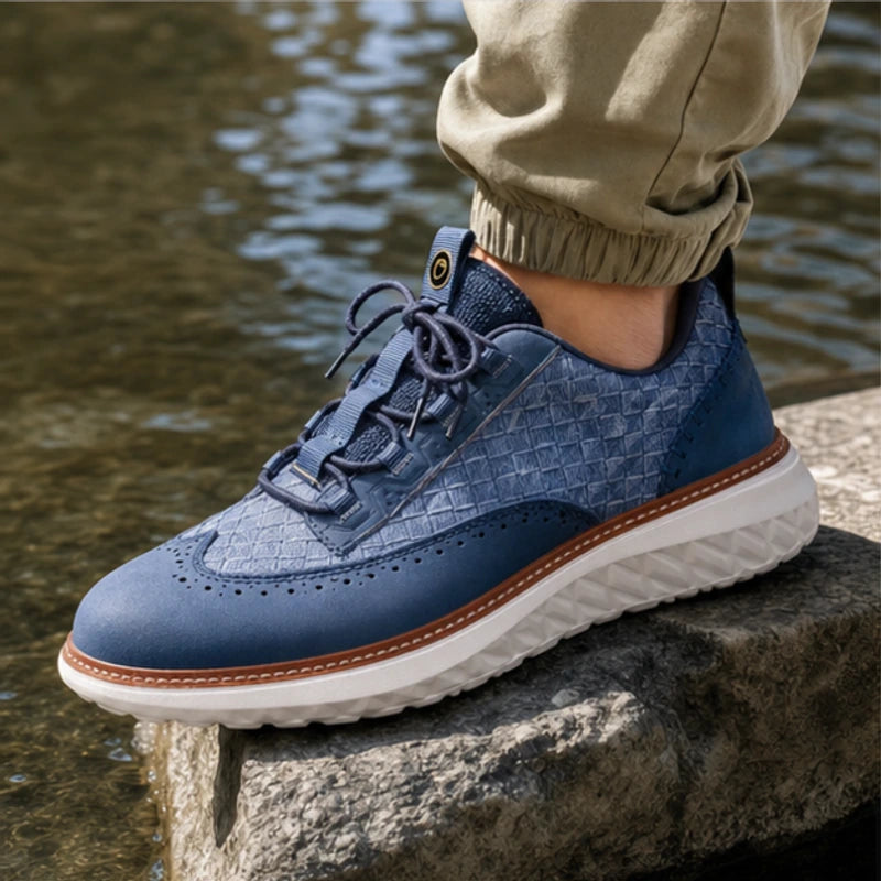 Hampton Leather Sneakers - Blue - wingtip sneakers - Hendlys - Image 4