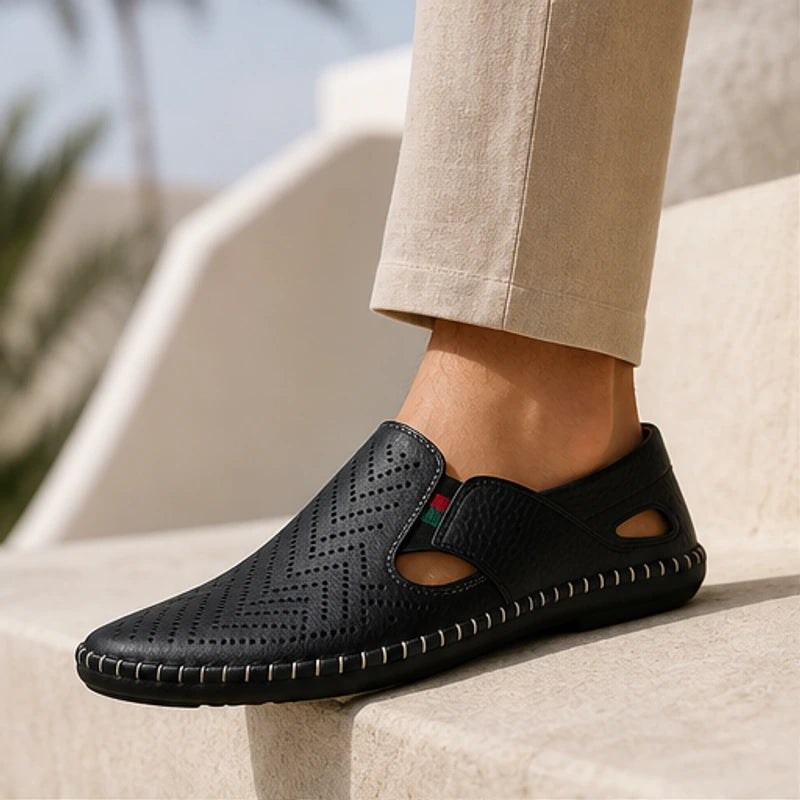 Lido Coastal Leather Sandal - Black - italian leather - Hendlys - Image 4