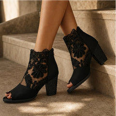 Helena Laceform Heels - Black - floral lace - Hendlys - Image 6