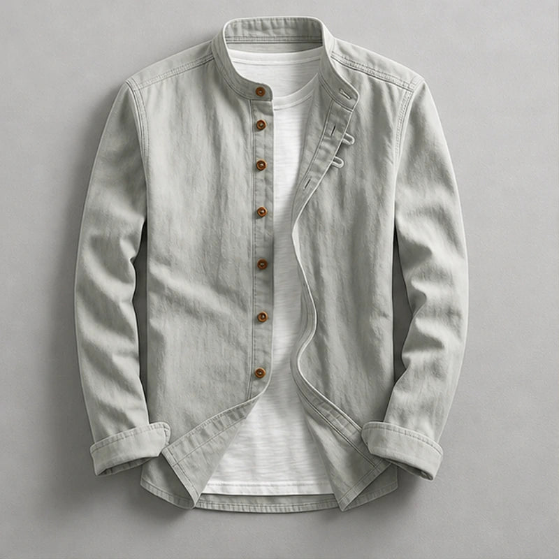 Yoake Mandarin Collar Shirt - Gray - Shirt - Hendlys - Image 1