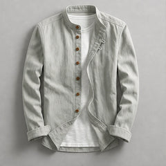 Yoake Mandarin Collar Shirt - Gray - Shirt - Hendlys - Image 1