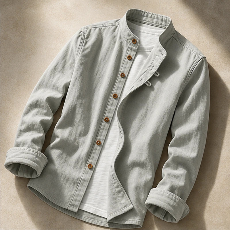 Yoake Mandarin Collar Shirt - Gray - men's shirt - Hendlys - Image 2