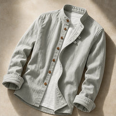 Yoake Mandarin Collar Shirt - Gray - men's shirt - Hendlys - Image 2