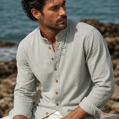 Yoake Mandarin Collar Shirt - Gray - japanese style - Hendlys - Image 5