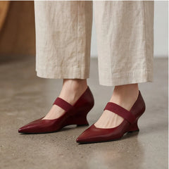 Marla Genuine Leather Heels - Maroon - sharp toe - Hendlys - Image 6
