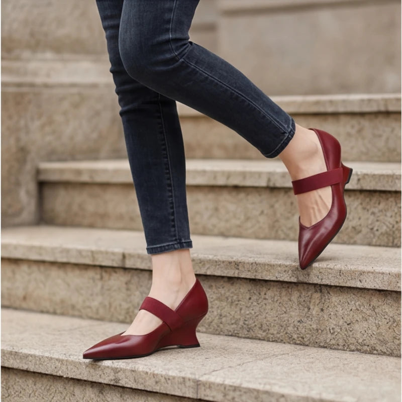 Marla Genuine Leather Heels - Maroon - elastic strap - Hendlys - Image 7