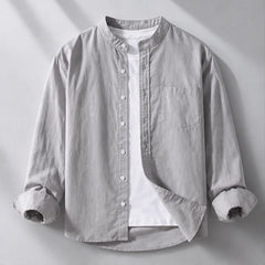 Amalfi Linen Mandarin Collar Shirt - Gray - Shirt - Hendlys - Image 1