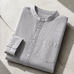 Amalfi Linen Mandarin Collar Shirt - Gray - men's shirts - Hendlys - Image 2