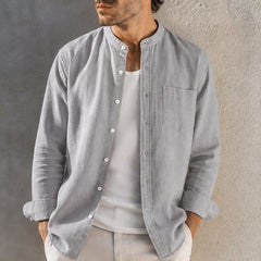 Amalfi Linen Mandarin Collar Shirt - Gray - button-front - Hendlys - Image 5