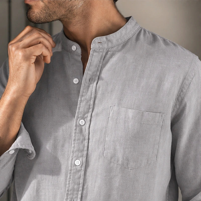 Amalfi Linen Mandarin Collar Shirt - Gray - spring shirt - Hendlys - Image 7
