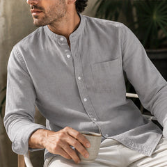 Amalfi Linen Mandarin Collar Shirt - Gray - summer layers - Hendlys - Image 8