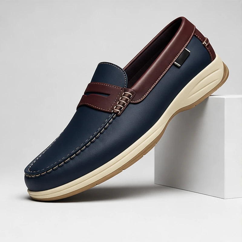 Ravello Pebbled Leather Loafer - Blue - Loafers - Hendlys - Image 1