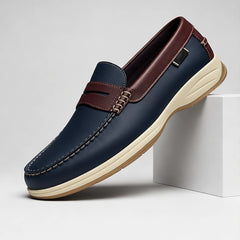 Ravello Pebbled Leather Loafer - Blue - Loafers - Hendlys - Image 1