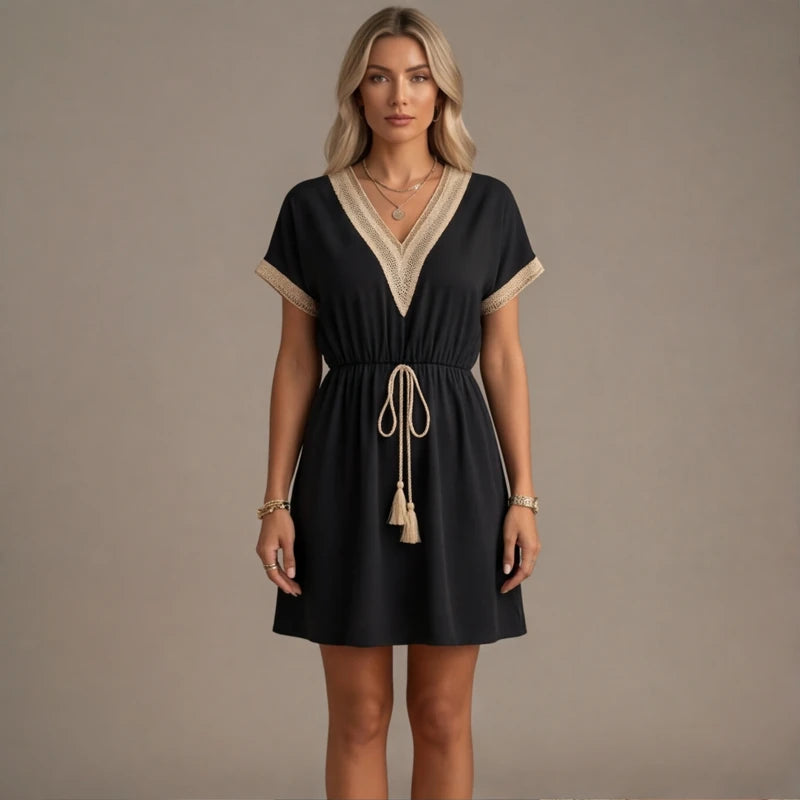 Comporta Lace Midi Dress - Black - women's dress - Hendlys - Image 1