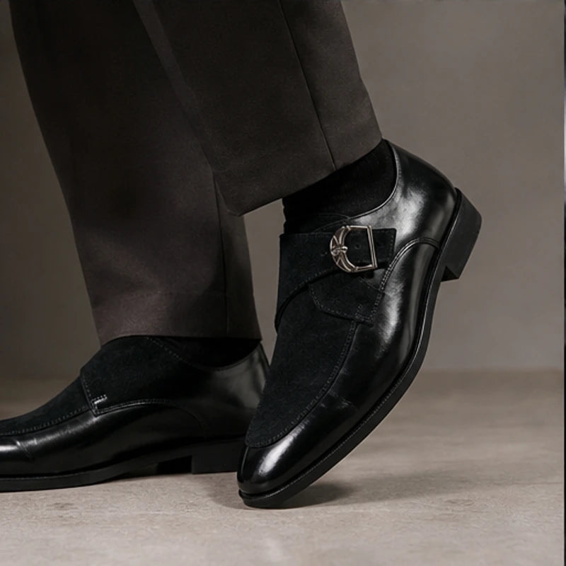 Stonebridge Suede Monk Shoe - Charcoal - monk strap - Hendlys - Image 3
