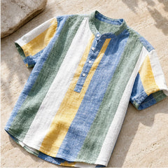 Santorina Striped Linen Henley Shirt - Green - men's shirt - Hendlys - Image 2