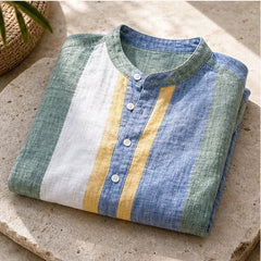Santorina Striped Linen Henley Shirt - Green - henley shirt - Hendlys - Image 3